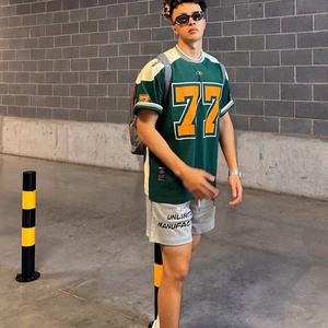 T-shirts de football à col rond personnalisés par le fabricant, maillots de football en maille tricotée personnalisés, t-shirt ample et court pour hommes - Product Image 2