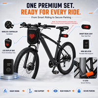 Ensemble de cyclisme intelligent haut de gamme avec sac à affichage LED, télécommande sans fil, feu arrière intelligent ART 2, antivol en U et gonfleur de pneus numérique pour vélo et vélo électrique