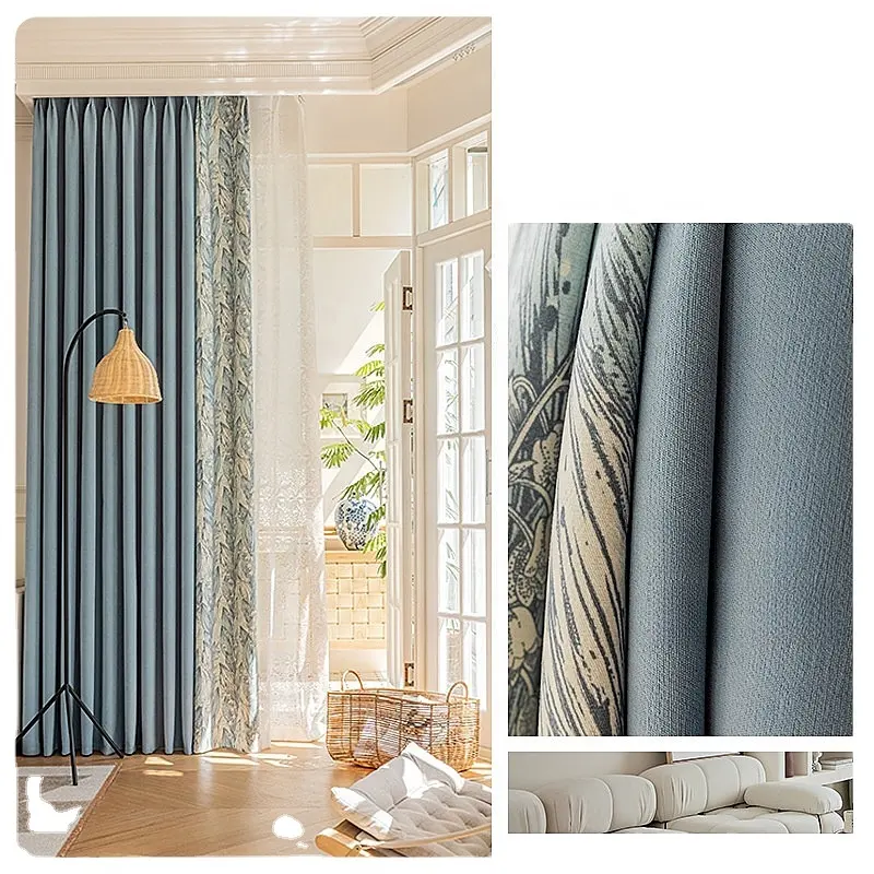 Cortinas opacas altas de chenilla, cortinas con patrón de lámina Floral Jacquard de 106 pulgadas de largo para sala de estar