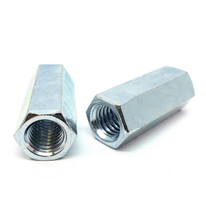 Écrous de raccordement hexagonaux en acier au carbone, zingués bleu-blanc, connecteurs de tiges filetées femelles, grade 4.8, entièrement filetés, droite, M3-M8 - Product Image 3