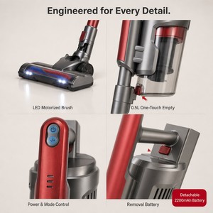 <span class=keywords><strong>Aspirateur</strong></span> à main sans fil pour la maison, brosse à couple élevé, filtre cyclonique HEPA sans sac, 35 minutes d'autonomie en nettoyage à sec - Product Image 3