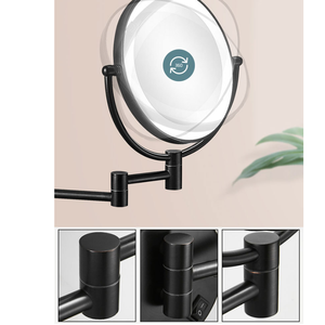 Espejo de Maquillaje Redondo de Doble Cara con Aumento, Marco Metálico Plegable para Montar en la Pared, Color Negro Mate - Product Image 3