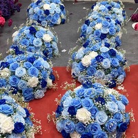 Bola Bunga Sutra Buatan Lintas Batas Baru untuk Dekorasi Meja, Warna Biru Safir dan Putih - Hari Wisuda, Hari Valentine, Halloween