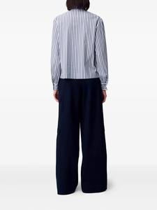 Blusa de Manga Larga a Rayas Verticales Gris Azulada Personalizada Leduo para Mujer, Camisa Casual con Cuello Alto con Volantes para Uso Diario - Product Image 3