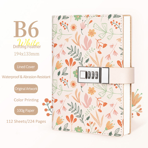 Venta al por mayor estudiante diario conjunto flor Retro contraseña bloqueo cuaderno creativo B6 Bloc de notas para regalo - Product Image 6