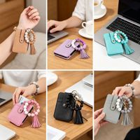 Verticale ID-creditcardhouder sleutelhanger siliconen kralen portemonnee portemonneetje stretch armband polsbandje PU lederen kwast sleutelhanger