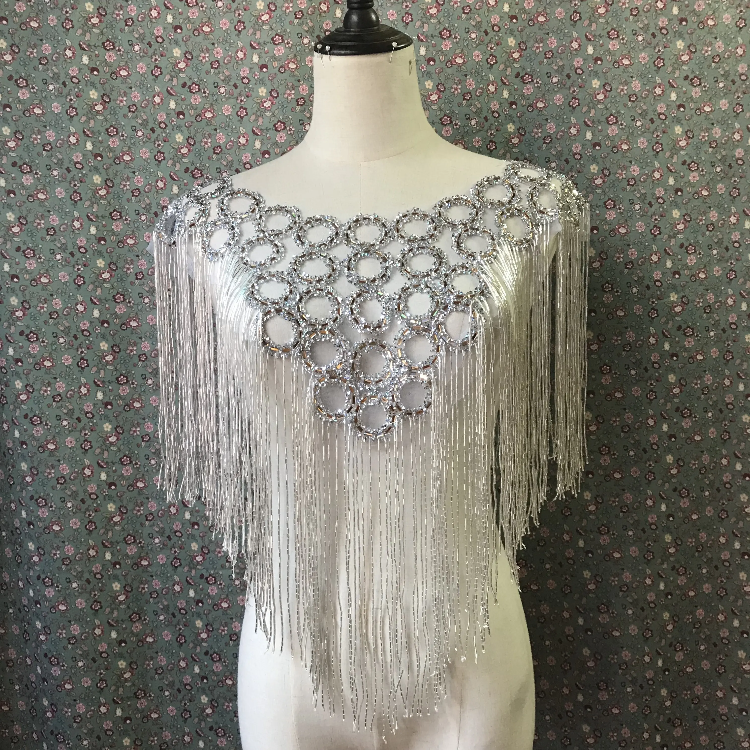 Haute Couture Jurk Decoratieve Fashion Fringe Tassel Kraag Bolero In Zilver