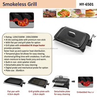 Barbecue électrique sans fumée, barbecue de table d'intérieur, couvercle en verre, 1500W, plaque antiadhésive amovible, fabricant OEM, utilisation hôtelière