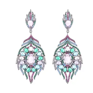 Factory Direct Customize Geometric Zirconia Retro Women Drop thai earrings Colorful CZ Stone Luxury Wedding Jewelry