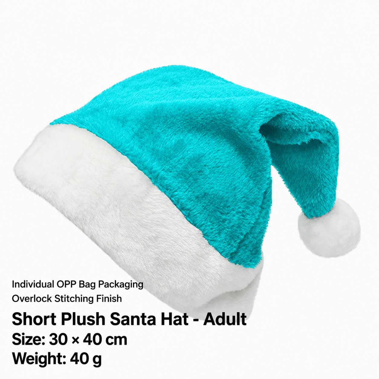 Bonnet de Noël en peluche bleu clair (pour adultes)