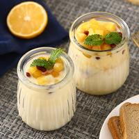 Pot à pudding en verre rayé gaufré 100ml 200ml, tasse à dessert en verre pour pudding, yaourt, confiture avec couvercle en métal ou plastique, vente en gros