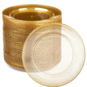 PS Flash Goldplatten Einweg-Teller Goldpulver Restaurant-Stil Westlicher Stil Plastik-Tellerset 25er-Pack - Product Image 2