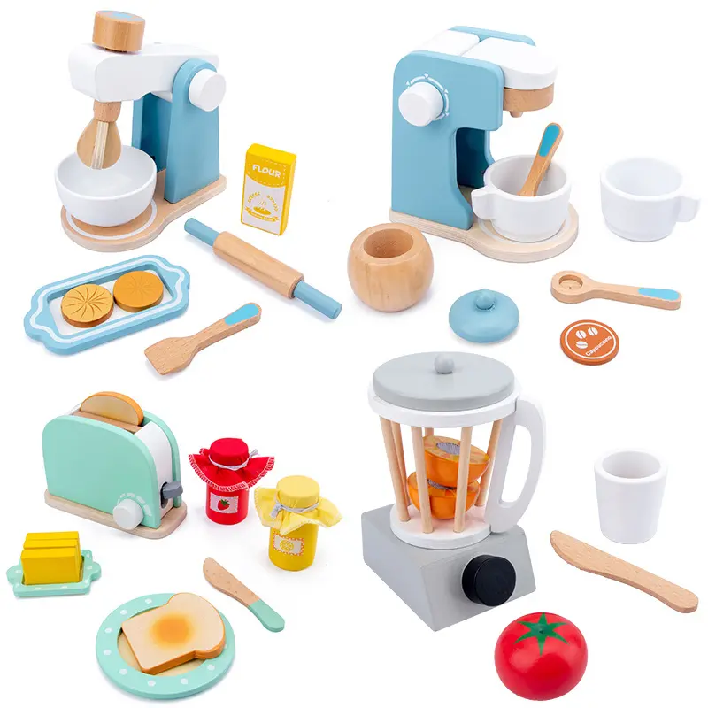 Ahşap oyuncaklar mutfak oyna Pretend oyuncak ahşap simülasyon tost makinesi kahve makinesi yiyecek mikseri çocuklar erken eğitim hediye