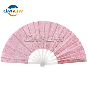 Popular pink glitter fabric plastic folding fan