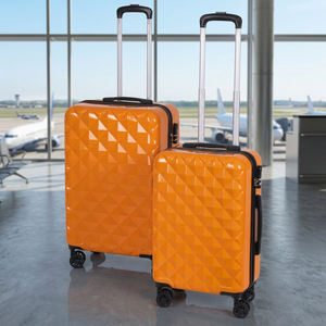 Modern Galileo Set 2 Orange Diamond Lined <b>Lightweight</b> 4-Wheel 360 Swivel Wheels Combination Closure Waterproof Outdoor Airport - Product Image 3