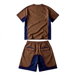 Ensemble T-shirt et short pour homme, col rond, coupe ample, 2 pièces, imprimé numérique uni, tricoté, écologique, avec logo personnalisé, grammage lourd 400 GSM - Product Image 2