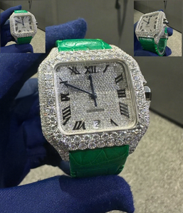 Fashion Business Square Iced Out Moissanite <b>Diamond</b> <b>Watch</b> Stainless Steel Two-Tone Dial Glass Fully Iced Bracelet Design - Product Image 1