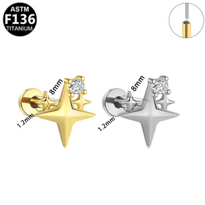 Boucles d'oreilles étoiles plaquées titane avec incrustation de cristaux pour piercing du cartilage de l'oreille, bijoux hypoallergéniques ASTM F136 - Product Image 5