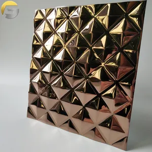 WL259 Factory Hotel Wall Ceiling And Wall Cladding Panels Prismatic Shape Embossing Rose Gold Mirror Stainless Steel Sheets