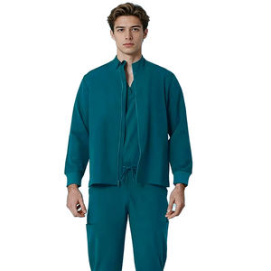 Chaqueta Médica para Hombre, 200 GSM, Tela Elástica de Poliéster y Spandex Premium, Color Azul, con Logotipo Bordado Personalizado, Cierre Completo - Product Image 1