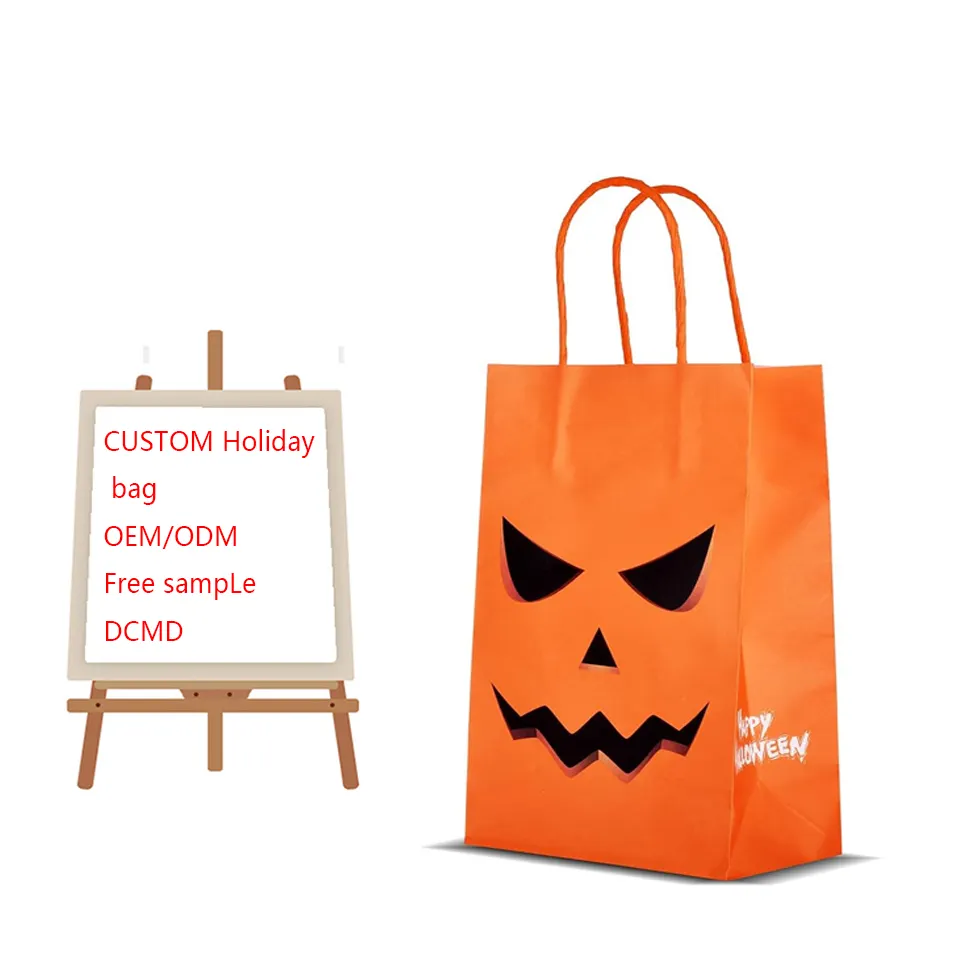 Halloween Wholesale Nonwoven D-cut Bag Die Cut Non-woven Shopping Bag Coated Printing Pumpkin D Cut Non Woven Bag