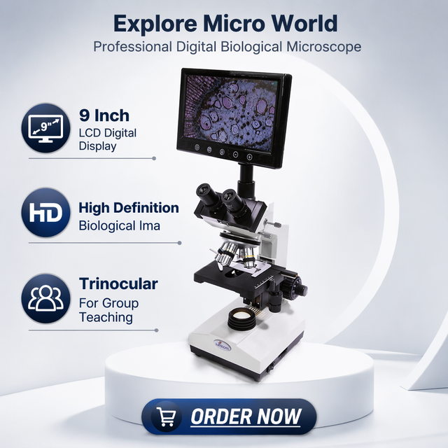 Trinocular Biological Microscope with 9 Inch LCD Screen 1600X Digital Microscope for Laboratory Teaching