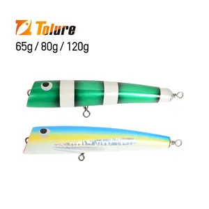 Umpan pancing, baru 60g 80g 120g mengambang tinggi laut dalam kayu Popper kayu Topwater Popper Lure Stickbait untuk GT, Tuna