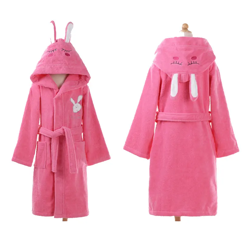 Natural Cotton Skin Friendly Kids Bathrobe 100 Cotton Cheap Animal Hooded Collar Child Bathrobes