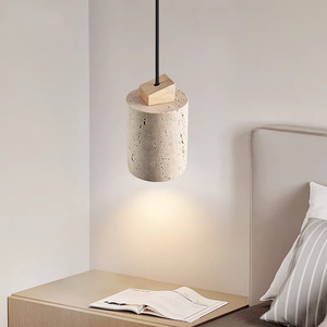 Moderne Holz-Deckenleuchte Moderne Schlafzimmer-Steinlampe <span class=keywords><strong>VEKO</strong></span> Travertin Pendelleuchte - Product Image 3