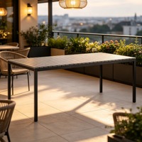 Table de salle à manger d'extérieur en plastique et bois, avec structure en aluminium, idéale pour pique-nique, jardin et patio – Offre spéciale
