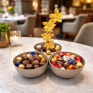 Bol à noix 3 compartiments avec poignée étoile beige pour hôtel de luxe, bol de service antique à prix de gros - Product Image 3