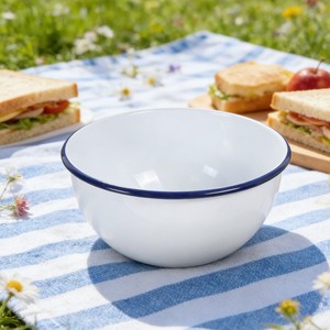 Ciotola Grande in Metallo Smaltato Bianco, Resistente e Riutilizzabile, per Frutta, Cibo e Insalata, Design Personalizzato per Campeggio e Attività all'Aperto - Product Image 1