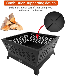 Brasero portable en bois de fer carré noir avec support et couvercle en maille, poêle de chauffage extérieur thermolaqué, populaire en <span class=keywords><strong>Europe</strong></span> - Product Image 3