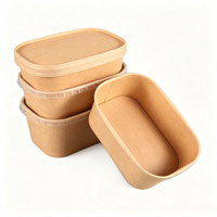 Bol alimentaire jetable en papier kraft personnalisé en usine, rectangulaire, carré, pour salade, avec couvercles
