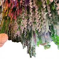 Décoration murale suspendue en feuilles artificielles en soie pour intérieur/extérieur, PVC, longues feuilles de saule, fougère, rose, glycine, fleurs suspendues pour plafond