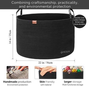 <span class=keywords><strong>Panier</strong></span> à linge extra large 22" x 22" x 14" en corde <span class=keywords><strong>de</strong></span> coton tressée avec poignées pour couvertures et jouets, idéal pour le salon - Product Image 3