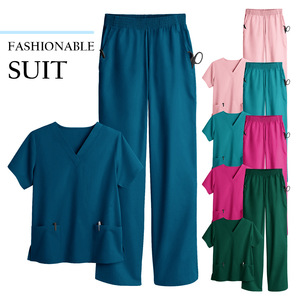 V-Neck Short Sleeve Stretch Scrub Suit Unisex Moisture Wicking Hospital Uniforms Rose Pink Lake Blue Azure Blue Dark Green - Product Image 2