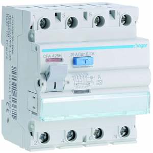CFA425H ปรับแต่งได้ด้วย Hagers RCCB 4P 25A ประเภท A 300mA 4 โมดูล - Product Image 1
