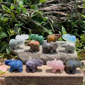 Estatua de elefante Natural de cristal tallado de 1,5 pulgadas, piedra preciosa Feng Shui, Animal, elefante, tallado, regalo para decoración del hogar