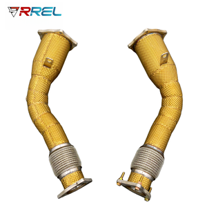 Collecteur d'échappement à haut débit avec catalyseur 200 cellules, tuyau d'échappement isolé thermiquement pour <span class=keywords><strong>Porsche</strong></span> <span class=keywords><strong>Cayenne</strong></span> 957 <span class=keywords><strong>Turbo</strong></span> 4.8T <span class=keywords><strong>V8</strong></span> 2006-2010 - Product Image 1