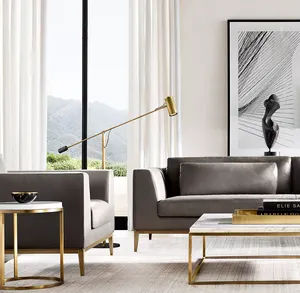 Sassanid OEM Venta al por Mayor Nuevo Diseño Moderno Italiano Juego de Sillones de Cuero con Base de Metal para Muebles de Sala de Estar Diseños de Lujo - Product Image 5