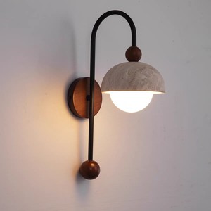 Lámpara de pared estilo Wabi Sabi con discos de travertino y madera de nogal, fuente de luz LED, montada en la pared para dormitorio, sala de estar, ambiente. - Product Image 3