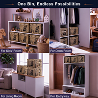 Grand bac de rangement pliable en tissu de lin de 22 litres avec couvercle rabattable et poignées, boîte de rangement pour vêtements et couvertures pour la maison