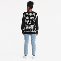Pull-over en maille à col rond pour femme, noir et blanc, avec logo personnalisé, pour Noël, en mélange d'acrylique, tendance automne-hiver