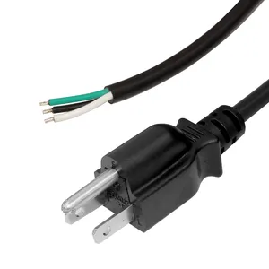 High Voltage 125V Power Cord with NEMA 5-15P Plug, Stripped and Tinned End for Electrical Devices