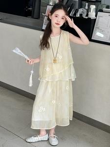 Nuovo Completo Estivo per Bambine in Stile Cinese, Due Pezzi Senza Maniche, Traspirante e Casual - Product Image 4