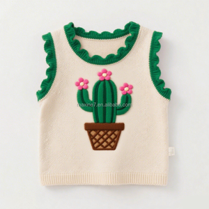 <span class=keywords><strong>Chaleco</strong></span> de punto con patrón bonito personalizado con ribete de volantes, pieza de capas de moda para niñas, suéter sin mangas de Jacquard de diseñador diario - Product Image 2