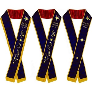 Brodé OES Violet Velours Ceintures Matrone À La Main En Mousseline De Soie Épaule Sash Mariages Banquets Usage Domestique-Order Eastern Star Masonic - Product Image 1