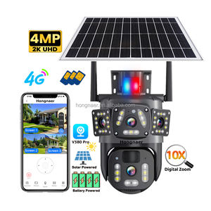 Hongnaer 4MP 3 Video kablosuz güneş enerjili PTZ etüt güvenlik kamera çift Lens açık Pro Pro 4G Sim kart CCTV güneş kamera - Product Image 1