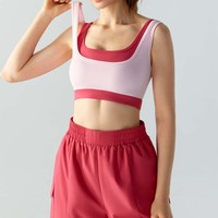 Soutien-gorge de sport respirant à maintien élevé pour femme, style européen et américain, avec bretelles croisées et motif color block